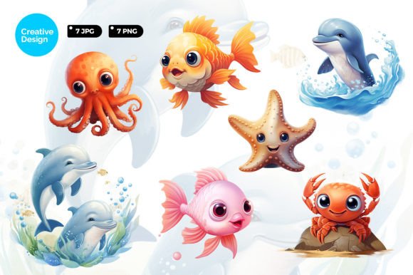 Adorable Ocean Art: Using Baby Sea Animal Sublimation Clipart