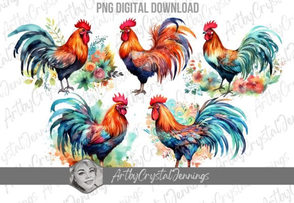 Colorful Farm Animal Roosters Design PNG: A Creative Asset for Vibrant Projects