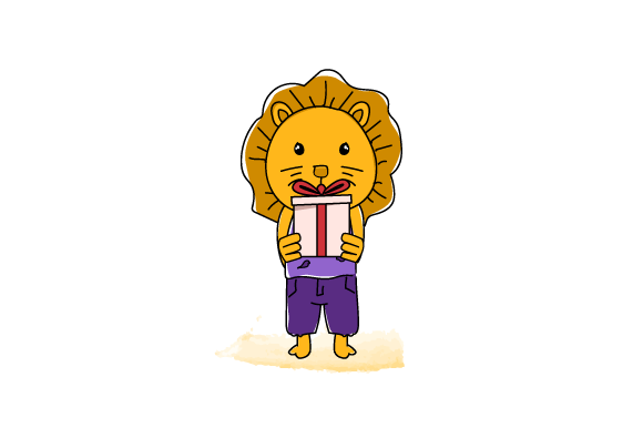 Hand Drawn Animal Lion Bring a Gift Box: A Design Asset with Character
