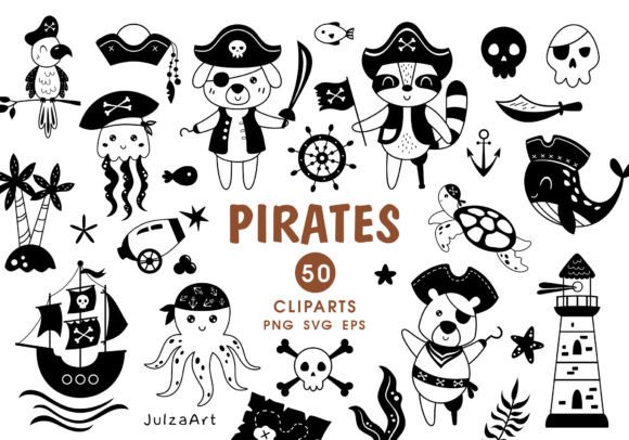 Pirate Clipart: Black Pirate Animal Svg for Creative Projects