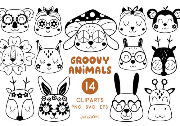 Retro Groovy Black Animal Clipart for Creative Projects